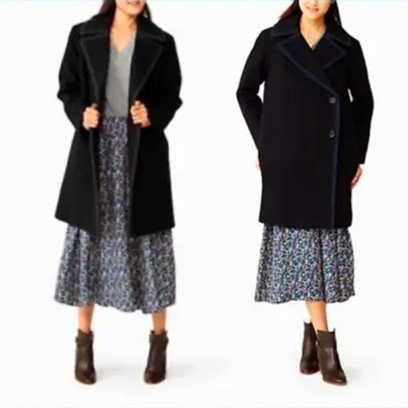 KATE SPADE | Saturday Piped Overside Wool Coat Black - Picture 1 of 7